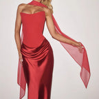 Damen Elegantes Langarm-Maxikleid mit raffinierten Drapierungen