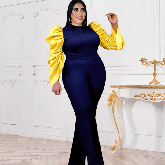 Damen Designer-Jumpsuit mit extravaganten Puffärmeln und eleganter Silhouette R&B