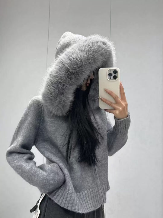 Damen Kuscheliger Hoodie mit attraktivem Fellkragen R&B