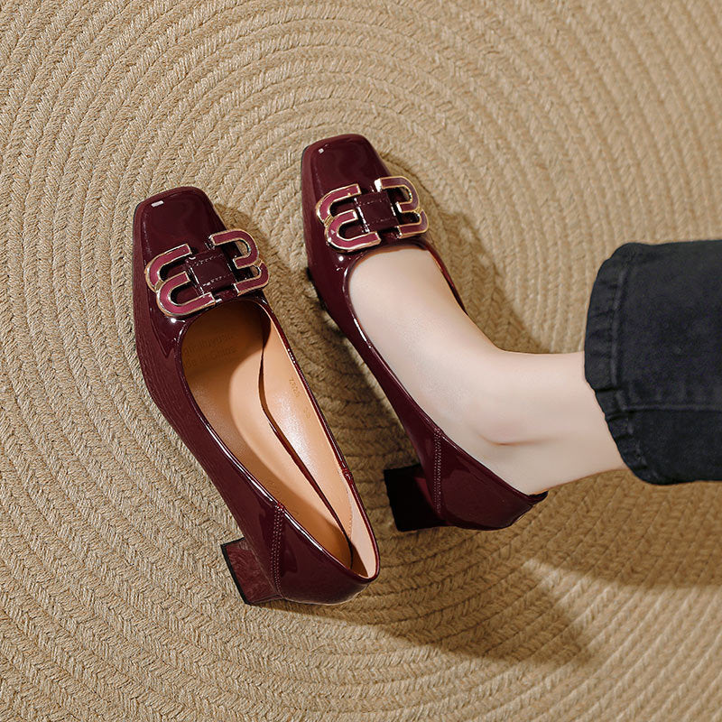 Damen elegante und modische Absatzschuhe mit quadratischer Zehenkappe