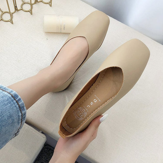 Damen elegante Ballerinas mit quadratischer Spitze und komfortablem Blockabsatz R&B