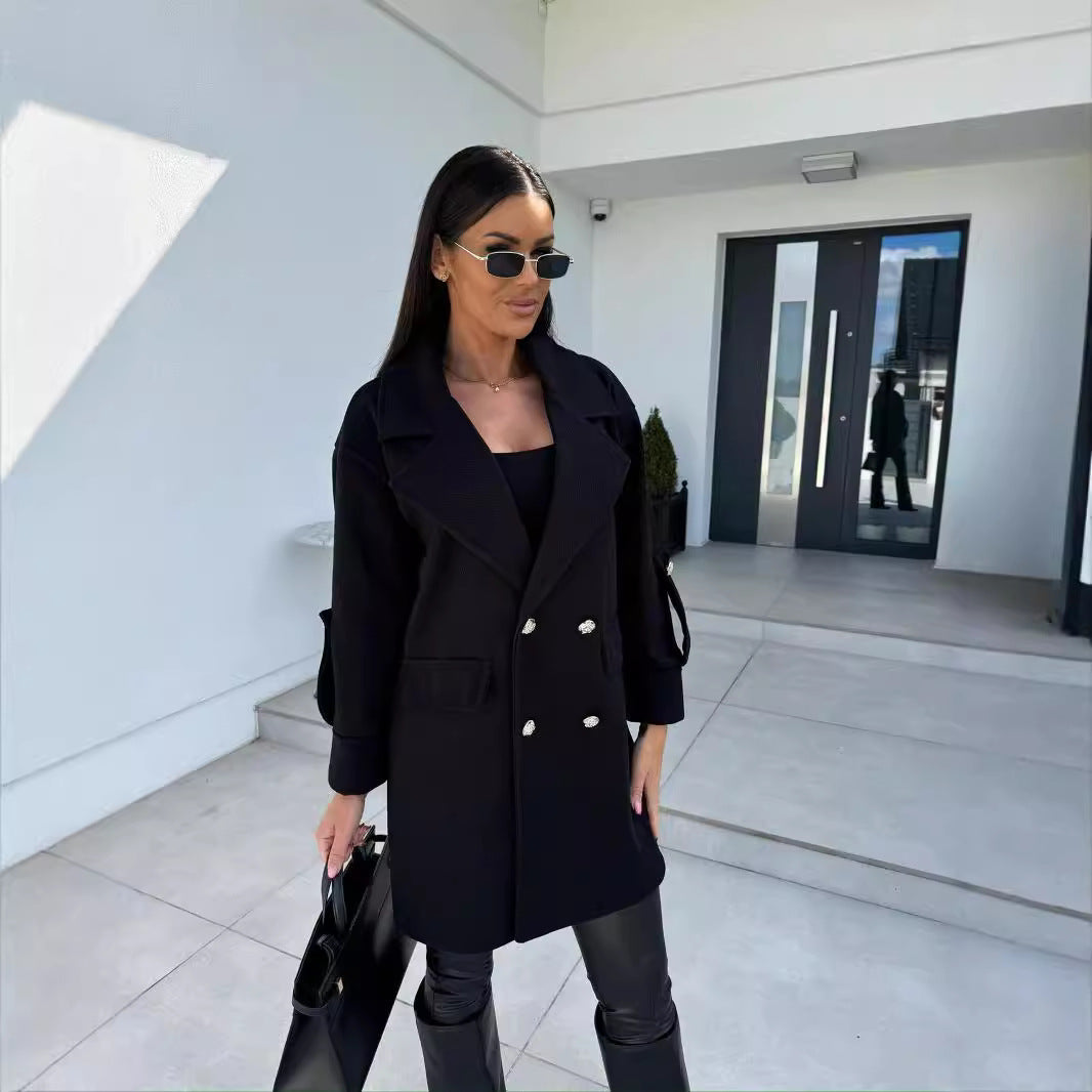 Damen Eleganter Oversized-Blazer mit doppelter Knopfleiste und praktischen Taschen R&B