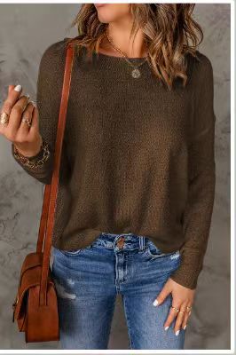 Damen Grober Strickpullover mit weitem Schnitt und dekorativem V-Ausschnitt R&B