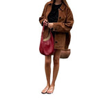 Damen Oversized Wildlederjacke mit Knopfdetails R&B