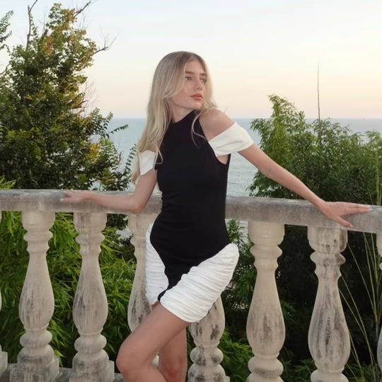 Damen elegantes Minikleid mit asymmetrischem Design und stilvollen Rüschendetails R&B