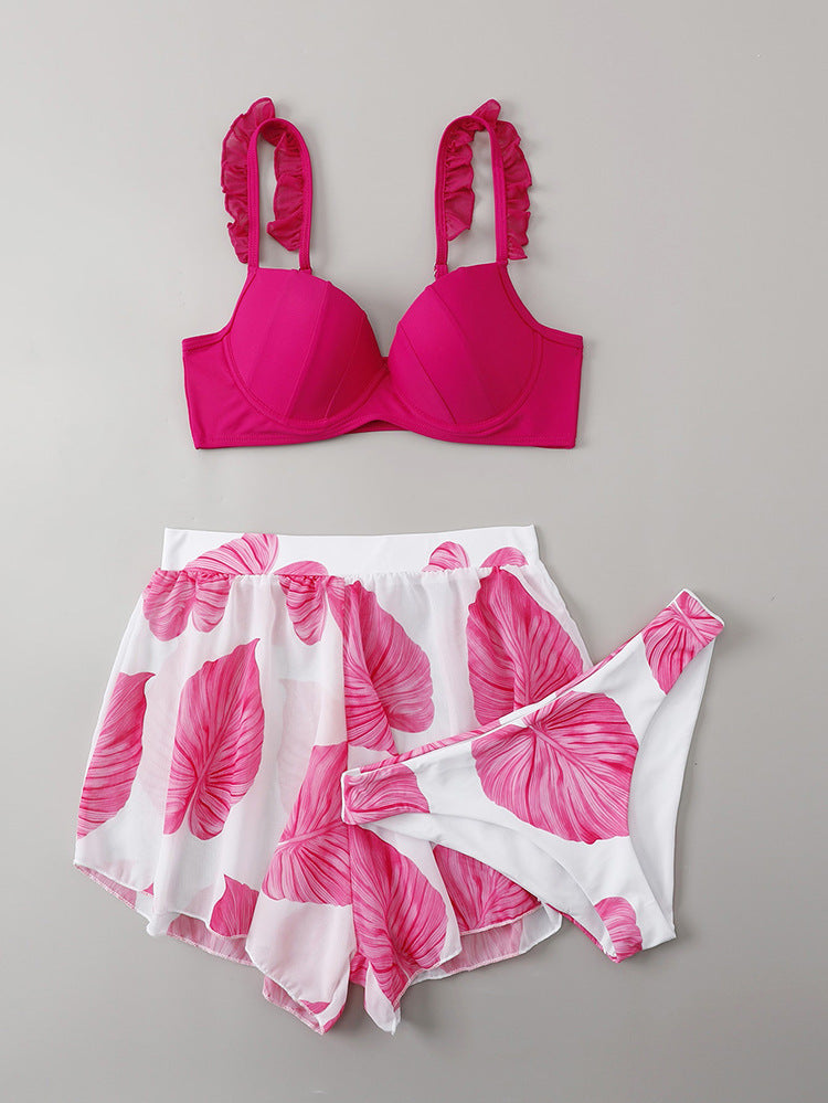Damen Bikini-Set mit Rüschendetails und fließendem Rock R&B