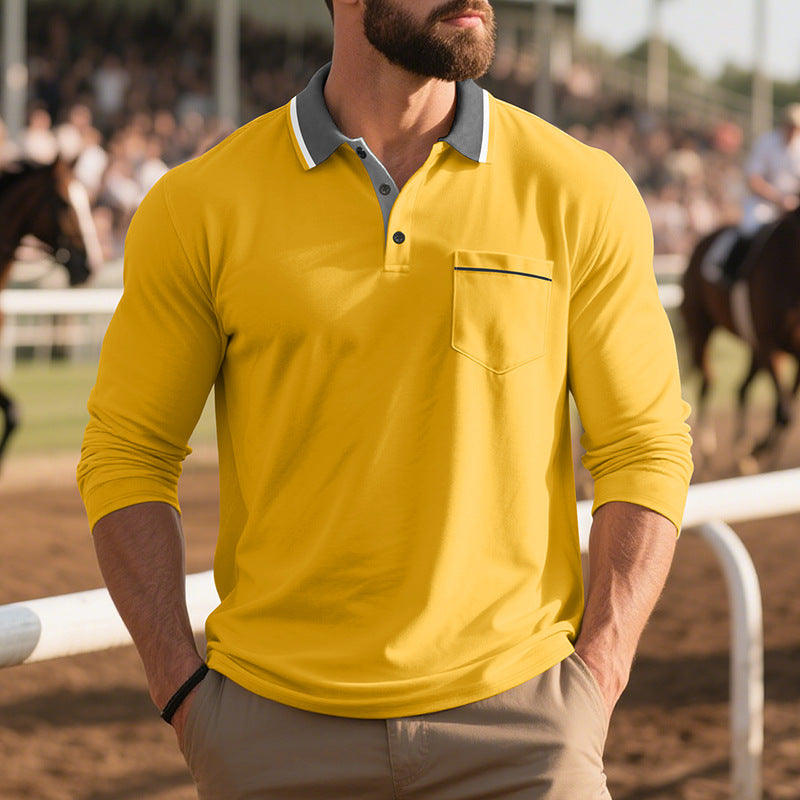 Herren Langarm Polo-Shirt aus atmungsaktivem Stoff mit modernem Kragen R&B