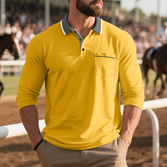 Herren Langarm Polo-Shirt aus atmungsaktivem Stoff mit modernem Kragen R&B