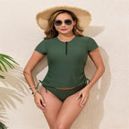 Damen Rashguard-Bikini-Set mit kurzem Arm und verstellbarem Kordelzug R&B