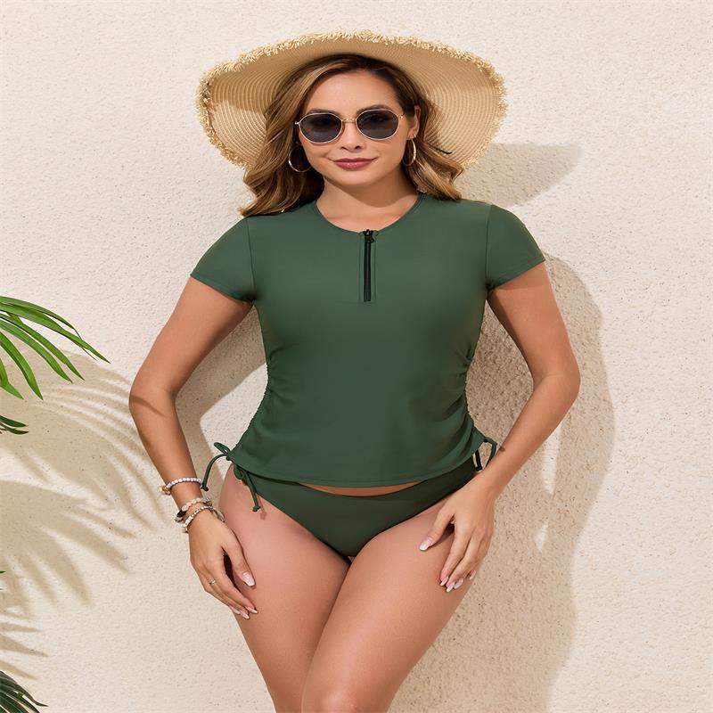 Damen Rashguard-Bikini-Set mit kurzem Arm und verstellbarem Kordelzug R&B