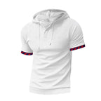 Herren nan schmal geschnittenes Kurzarm-Kapuzenshirt im Polostil mit Henley-Ausschnitt und karierter Ärmelmanschette R&B