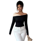 Damen nan asymmetrisches Carmen-Top mit Schulterraffung und körperbetonter Jersey-Passform R&B