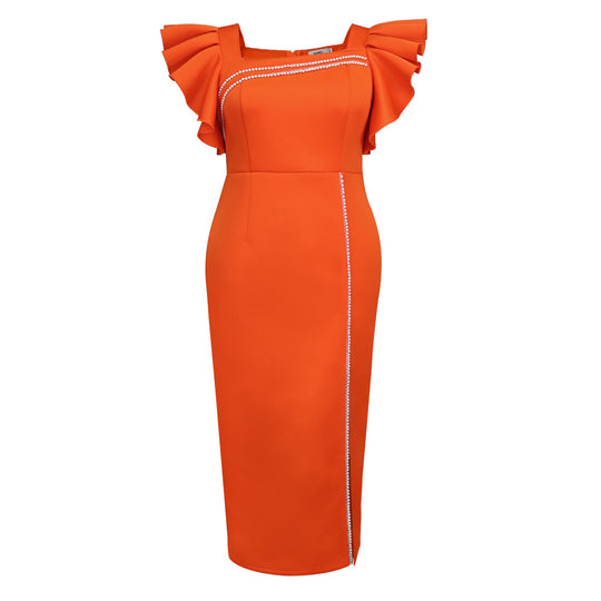 Damen Elegantes Maxikleid mit Puffärmeln und funkelnden Akzenten R&B