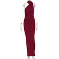 Damen Elegantes Maxikleid mit innovativem Wickeldesign und asymmetrischem Halterhals R&B
