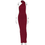 Damen Elegantes Maxikleid mit innovativem Wickeldesign und asymmetrischem Halterhals R&B