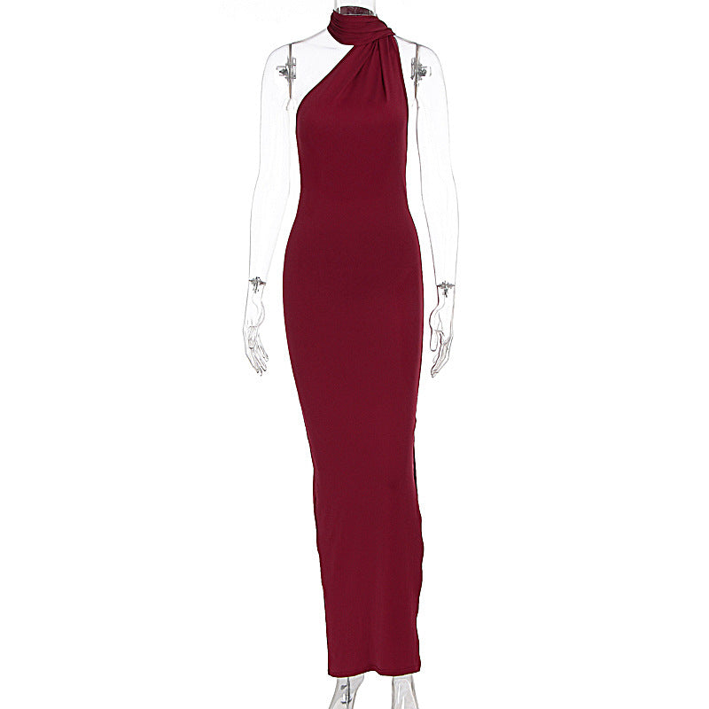 Damen Elegantes Maxikleid mit innovativem Wickeldesign und asymmetrischem Halterhals R&B