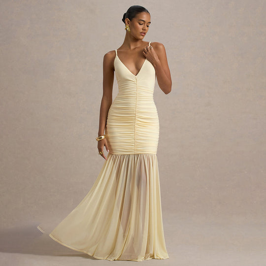 Damen Elegantes bodenlanges Kleid mit raffinierten Rüschendetails R&B