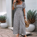Damen farbenfrohes Blumensommeroverall mit Puffärmeln R&B