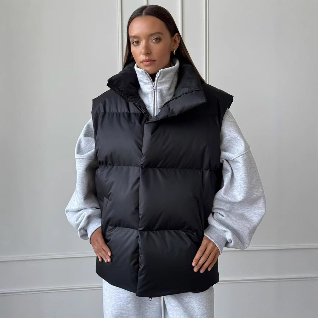 Damen Steppweste mit hohem Kragen und Taschen R&B