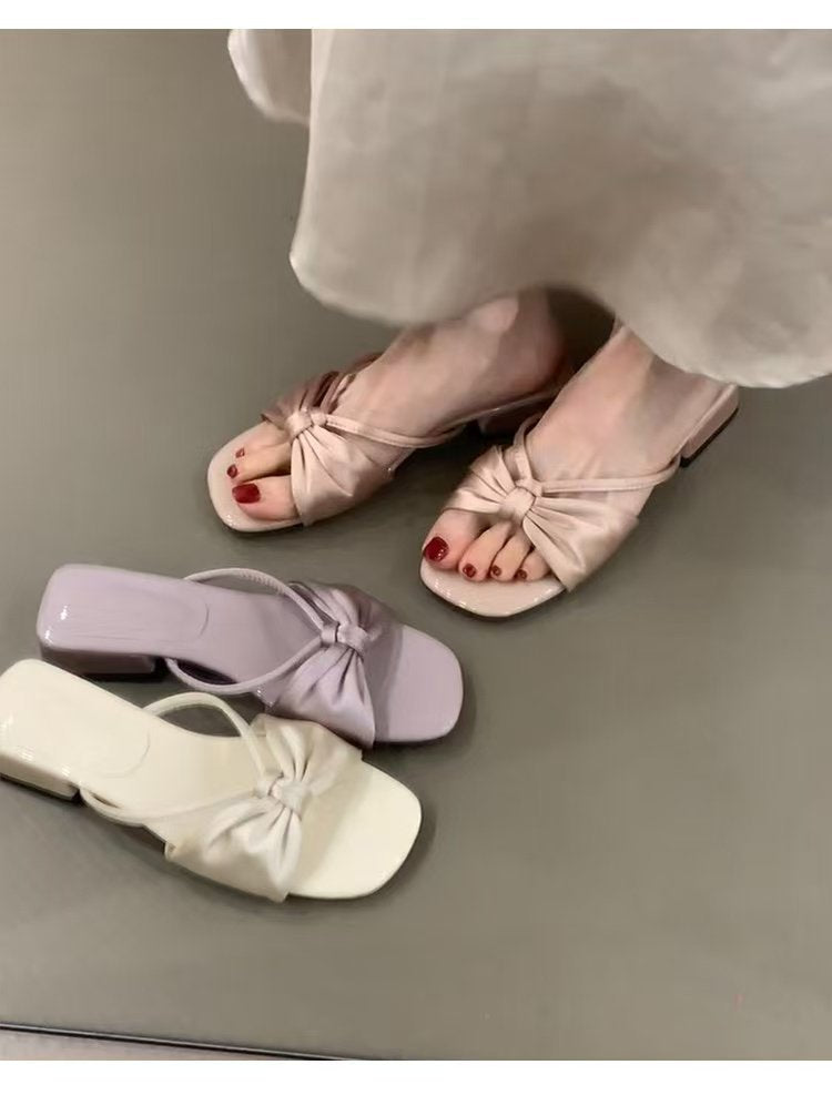 Damen elegante Riemchen-Pantoletten mit modischem Knoten-Design R&B