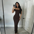 Damen Off-Shoulder Maxikleid mit elegantem Choker R&B