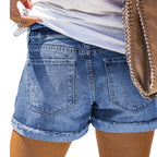 Damen Jeansshorts mit auffälligen Blumenapplikationen und lässigem Schnitt R&B