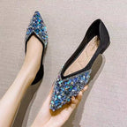 Damen funkelnde Ballerinas mit leuchtenden Strass-Applikationen und elegantem Schuhdesign R&B