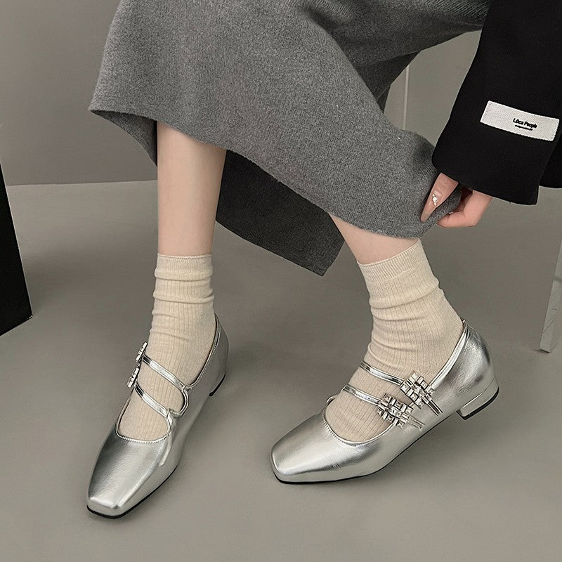 Damen Ballerinas mit dekorativen Riemchen und modischem Glanz R&B