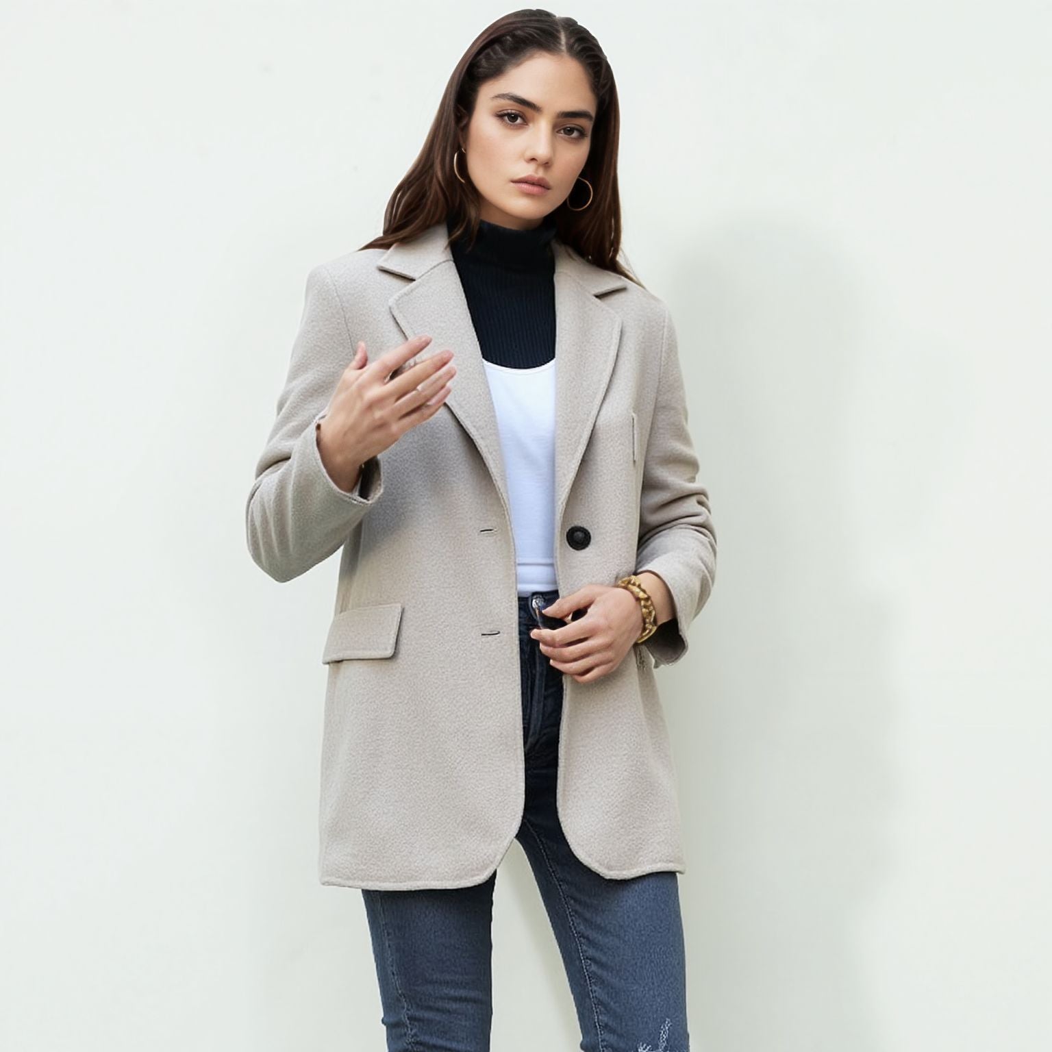 Damen elegante Blazerjacke mit strukturierter Oberfläche und schickem Schnitt R&B