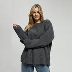 Damen Grob gestrickter Komfortpullover mit Rundhalsausschnitt
