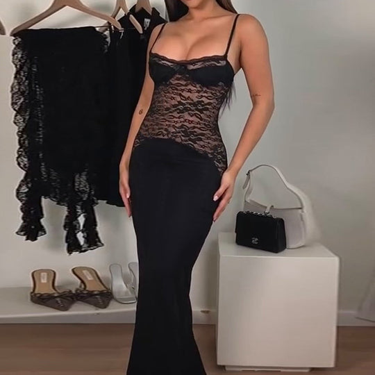 Damen elegantes Spitzenkleid mit figurbetontem Unterteil und verführerischem Oberteil R&B