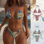 Damen Triangel-Bikini mit floralem Design und verstellbaren Bindändern