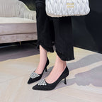Damen elegante spitze Pumps mit strassverzierter Schleife