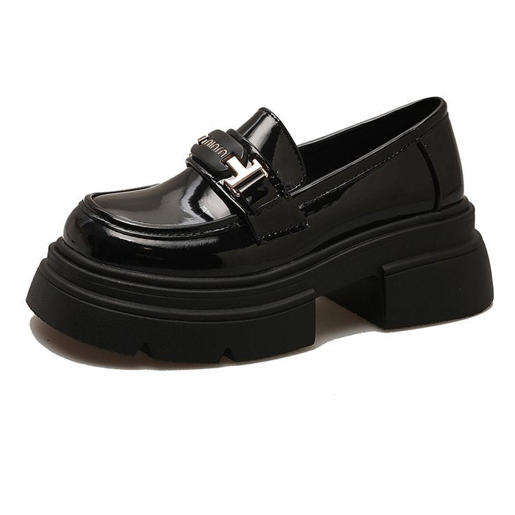 Damen elegante und komfortable Loafers mit glänzender Oberfläche und modischem Schnallenverschluss R&B