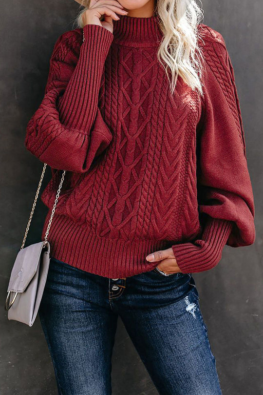 Damen Grobstrickpullover mit hohen Kragen und voluminösen Ärmeln R&B
