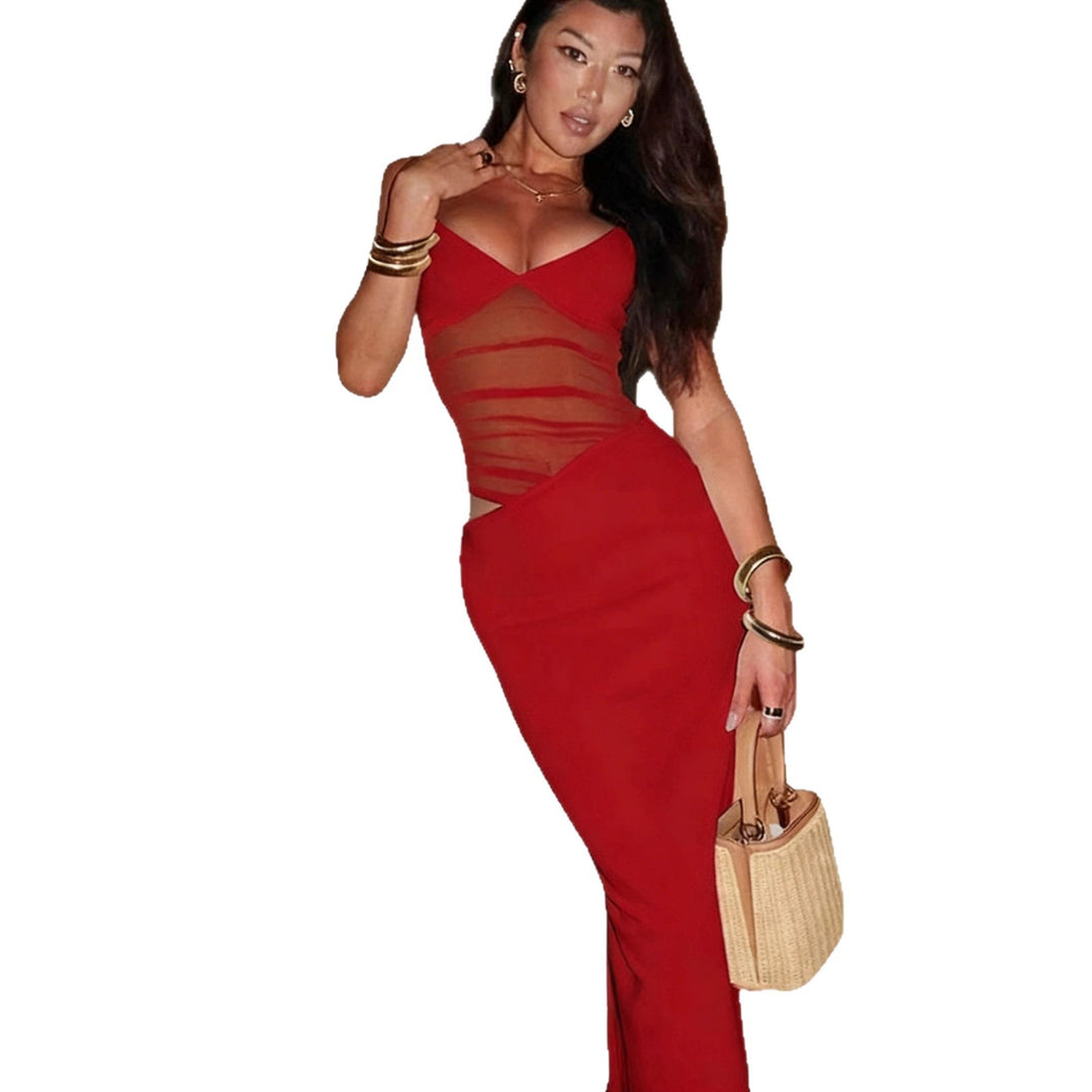 Damen Elegantes Maxikleid mit transparentem Oberteil und figurbetontem Schnitt R&B