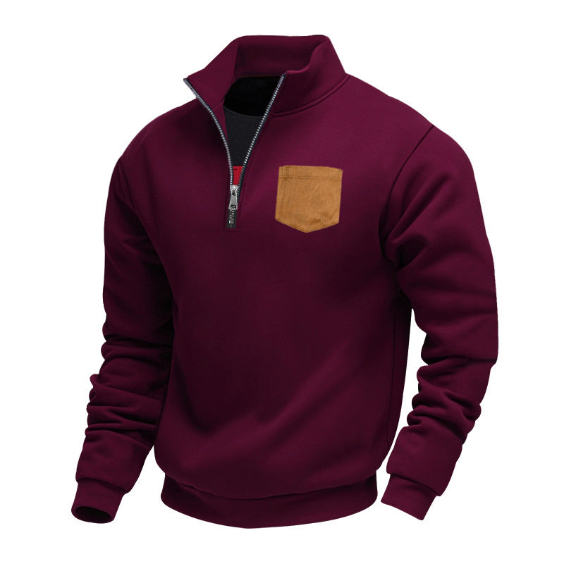 Herren eleganter Sweatpullover mit halbem Reißverschluss und praktischer Brusttasche R&B