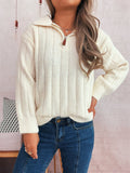 Damen Strickpullover mit kurzer Reißverschlussleiste und Wellenstruktur R&B