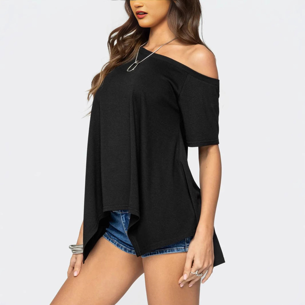 Damen Weit geschnittenes Off-Shoulder T-Shirt R&B