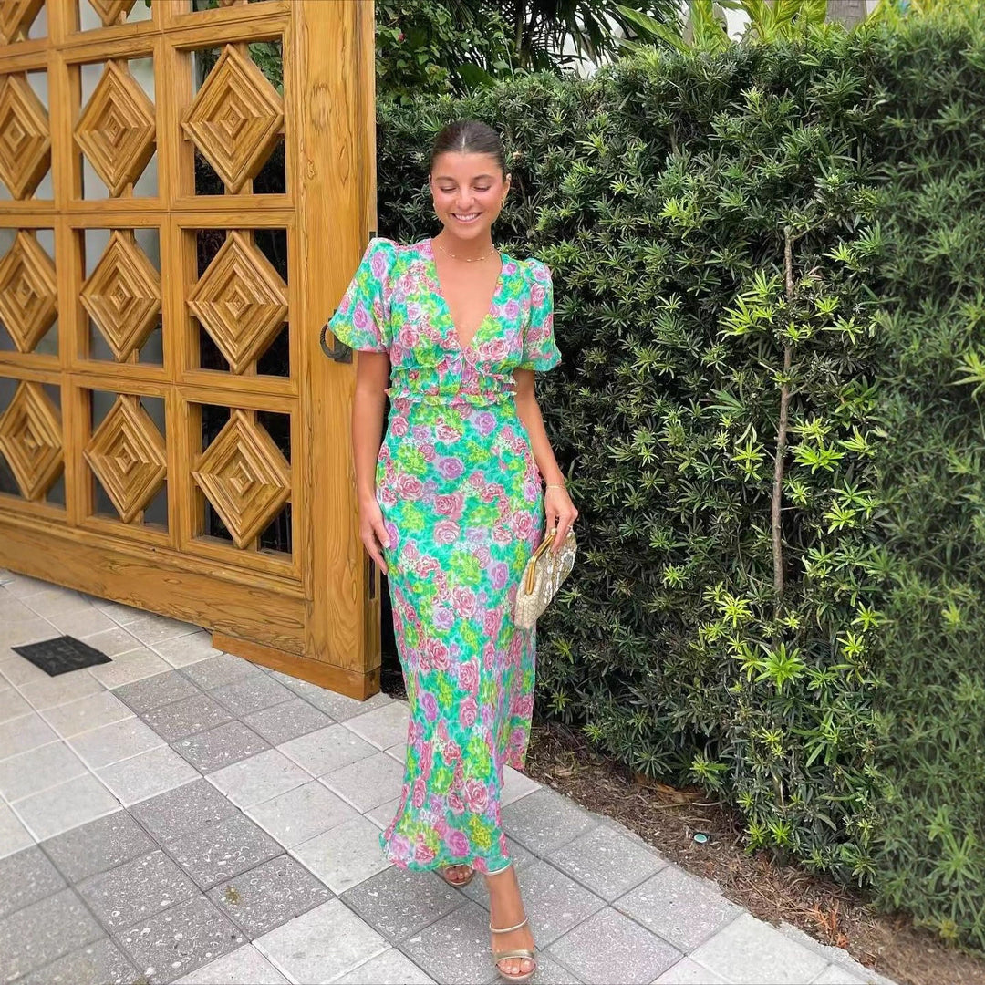 Damen Maxi-Kleid mit romantischem Flora-Design und fließendem Schnitt R&B