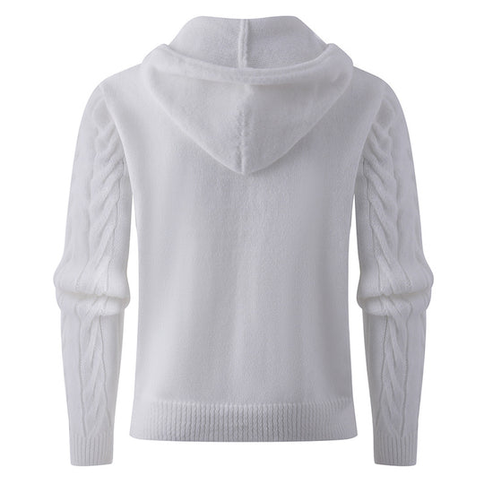 Herren stylischer Strickpullover mit Kapuze und Knopfdetails R&B