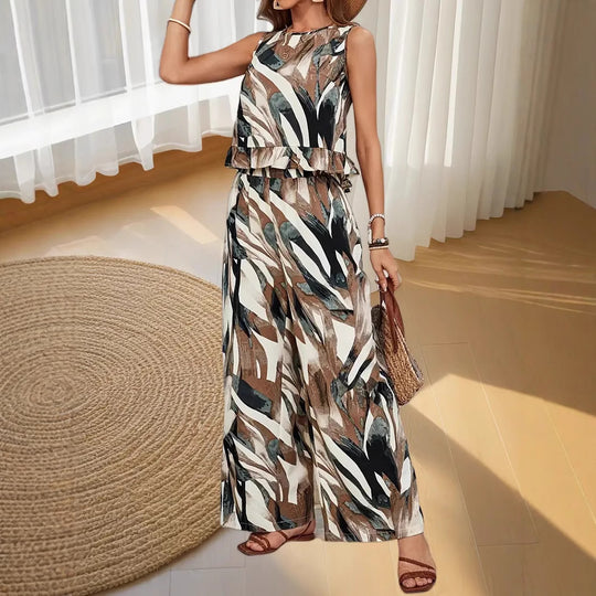 Damen Elegantes und luftiges Zweiteiliges Set mit voluminösem Oberteil und weitem Hosenstil R&B