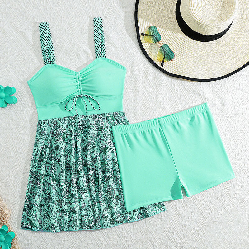 Damen Tankini mit floralem Rock und gepolstertem Oberteil