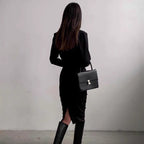 Damen Elegantes Wickelkleid mit langen Ärmeln und figurbetontem Schnitt R&B