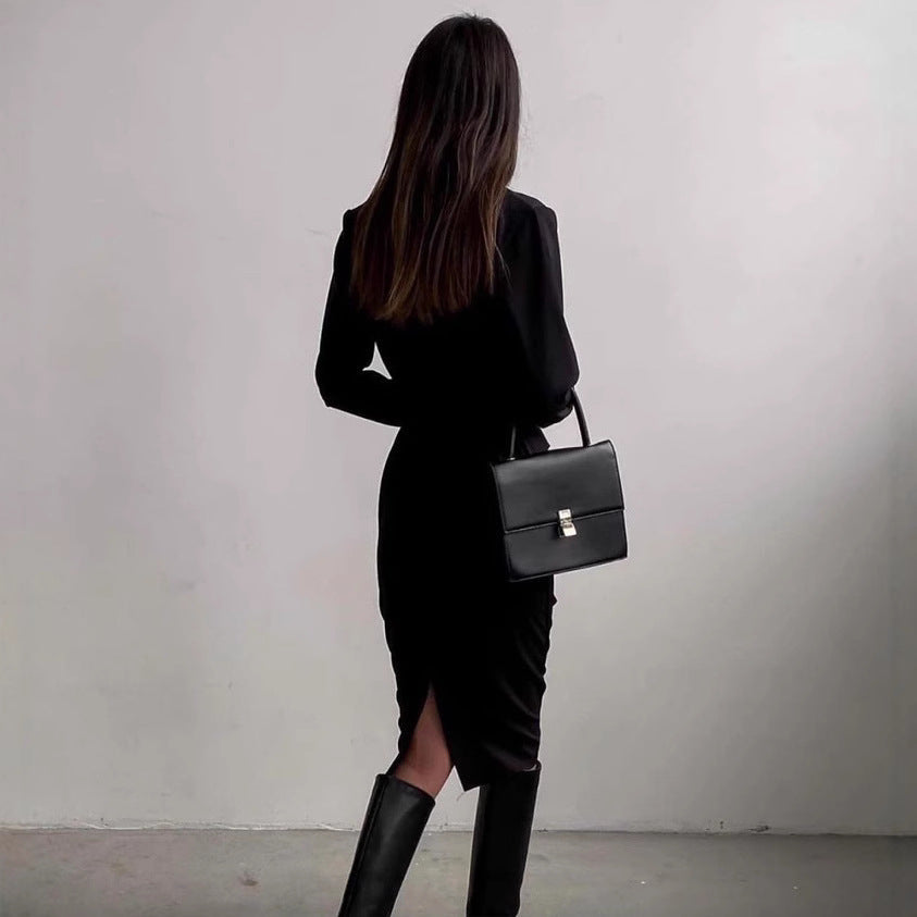 Damen Elegantes Wickelkleid mit langen Ärmeln und figurbetontem Schnitt R&B