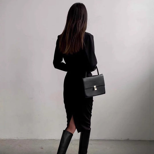 Damen Elegantes Wickelkleid mit langen Ärmeln und figurbetontem Schnitt R&B
