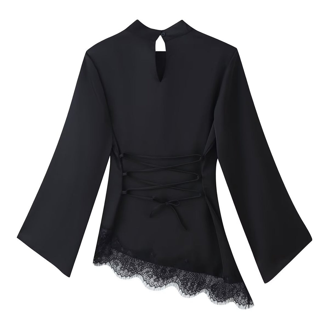 Damen elegantes Oberteil mit auffälligem Spitzenabschluss R&B