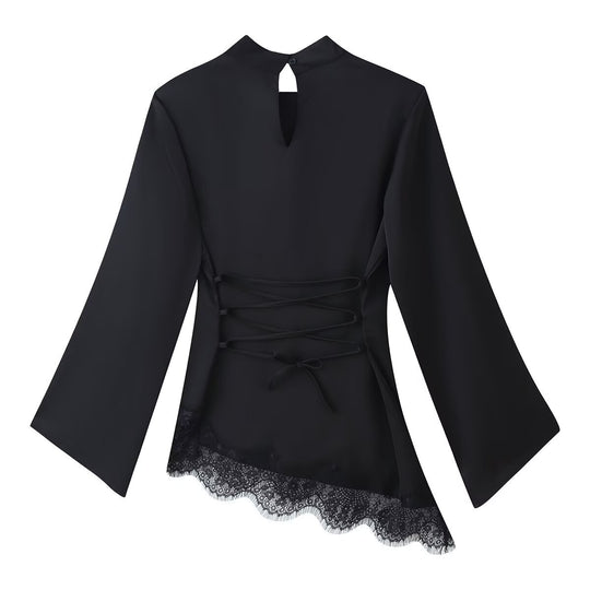 Damen elegantes Oberteil mit auffälligem Spitzenabschluss R&B