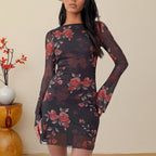 Damen figurbetontes Mini-Kleid mit floralen Spitzendetails EB