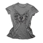Damen T-Shirt mit künstlerischem Schmetterlingsdesign und herzförmigem Akzent R&B